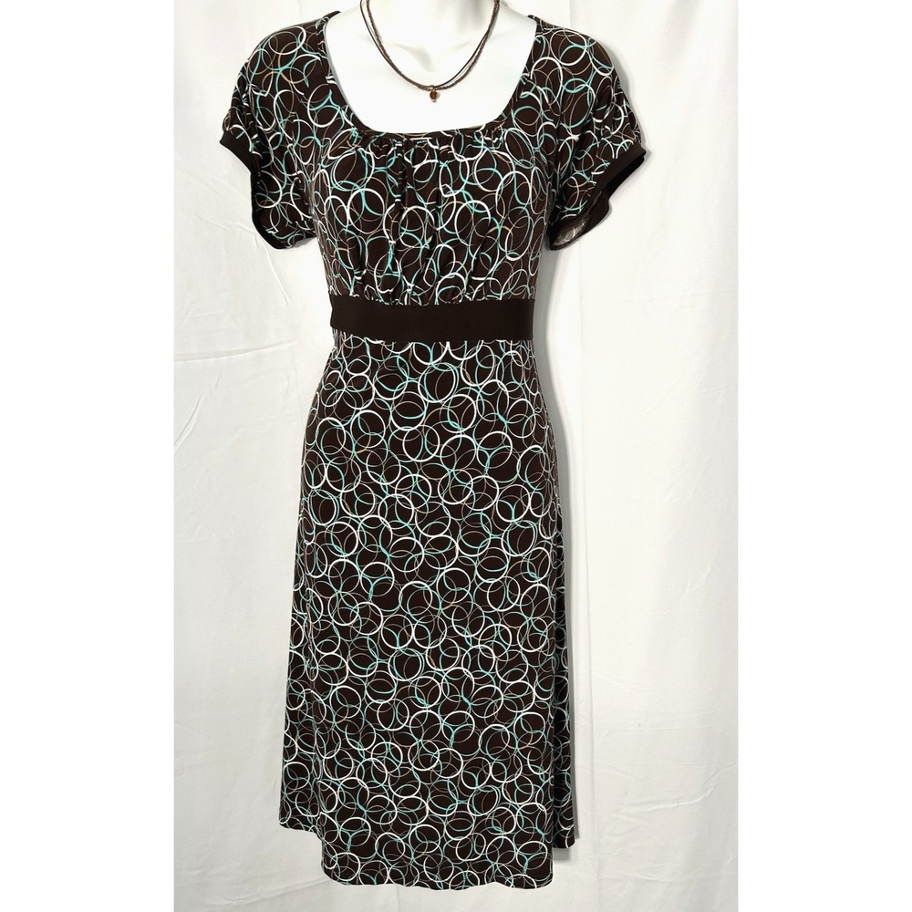 Vintage Elements Geo Babydoll Dress Size M Brown Whimsigoth Artsy Stretch Y2K